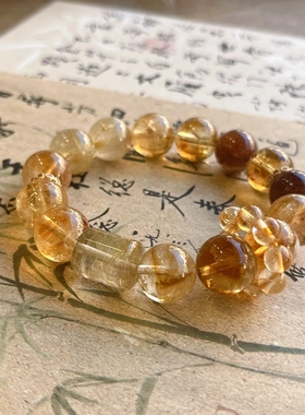 缘绘凤仪 天然发晶黄塔晶水晶手链大颗粒珠子发晶柱子12Mm大手串