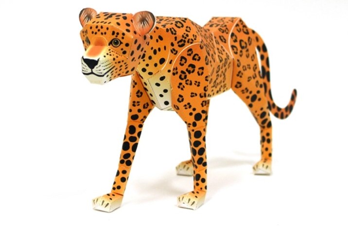 儿童手工折纸DIY拼装立体3D纸质模型仿真花豹猎豹美洲豹动物豹子-图3