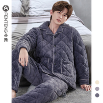 Fentenclip cotton pyjamas for men winter thickened with three layers of ultra-thick cotton padded jacket Coral Suede Household Clothing