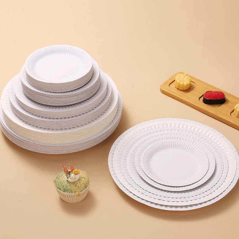 一次性纸盘子绘画幼儿园手工生日蛋糕叉烧烤装食品圆形白加厚盘