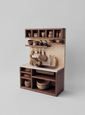 〈日常如常 6〉原创纯手工微缩情境猫咪厨房橱柜家居摆件泽无木作