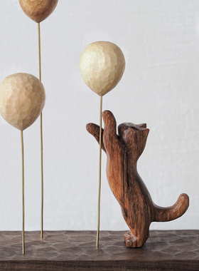 原创木猫趣味泽无木摆件桌面气球