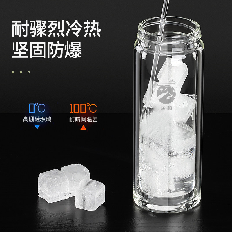 匡迪双层玻璃杯随手泡茶杯男女家用加厚隔热茶杯便携车载水杯定制_虎窝淘