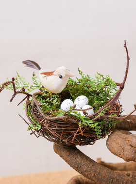 森系草编鸟巢阳台摆件幼儿园环创