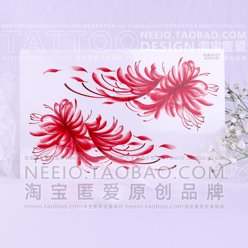 neeio红色彼岸花瓣雨 锁骨纹身贴胸口小腹部性感遮盖疤痕大防水女 - 图2
