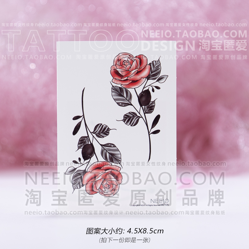 neeio 红色玫瑰花朵 性感脚踝原创纹身贴个性防水女文身贴纸持久 - 图0