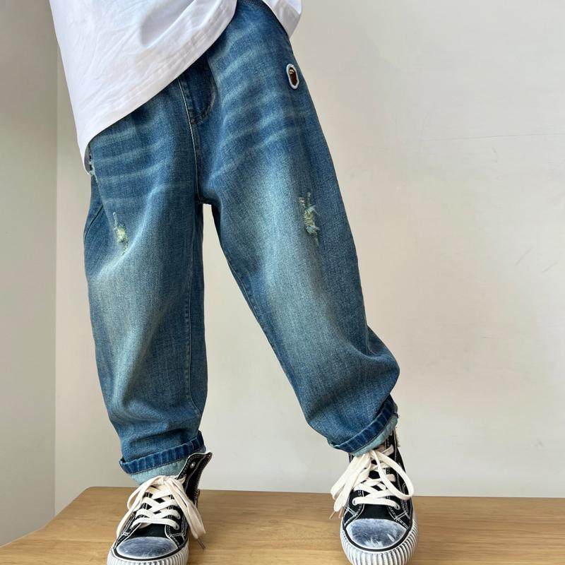 DLIDLIKIDS春季新款男女童猫抓破洞牛仔柔顺章仔阔腿哈伦儿童长裤,淘宝优惠券,粉丝福利购,淘宝优惠卷