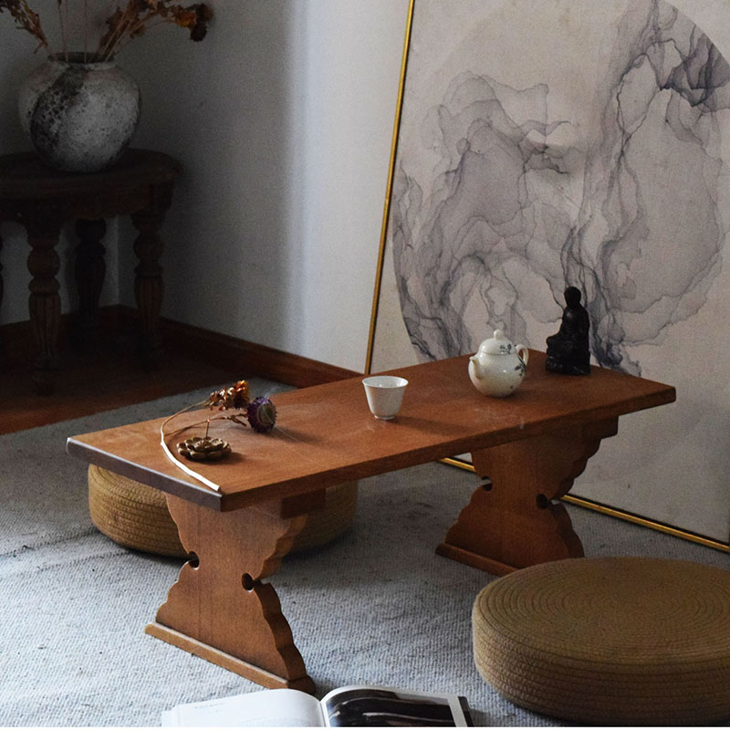 黑不二/老柚木小茶桌/茶几榻榻米茶几宅寂风复古实木家用阳台茶几 - 图0