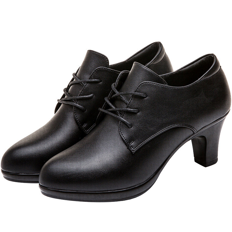 秋冬季黑色高跟鞋女工作鞋中跟粗跟职业深口单鞋系带皮鞋空乘女鞋,淘宝优惠券,粉丝福利购,淘宝优惠卷