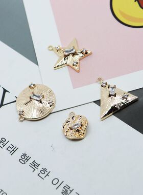 18k铜包金镶白色锆石三角形吊坠手工diy耳饰配件项坠饰品材料