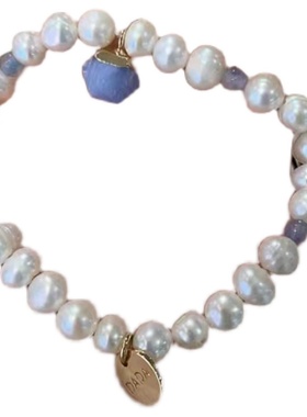 西班牙小清新紫色天然石珍珠手链