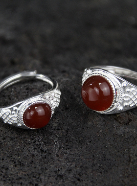 情侣戒指纯银对戒素S925松石对戒