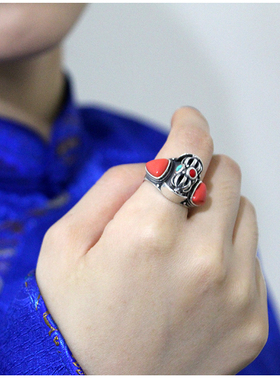 925纯银民族风可转动女款戒指