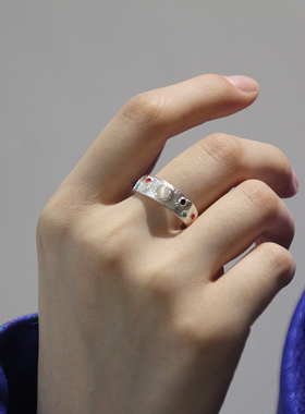 蒙歌民族风复古做旧绿石戒指女小众设计感高级轻奢食指戒蒙古族