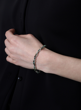 OUTSIDERINSIDE 绿松石手工编织缠绕925银链条手链 情侣男女同款