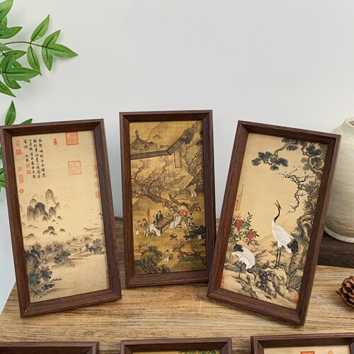 新中式古风国画山水画相框摆台 复刻艺术桌面摆件简约相框挂画 - 图3