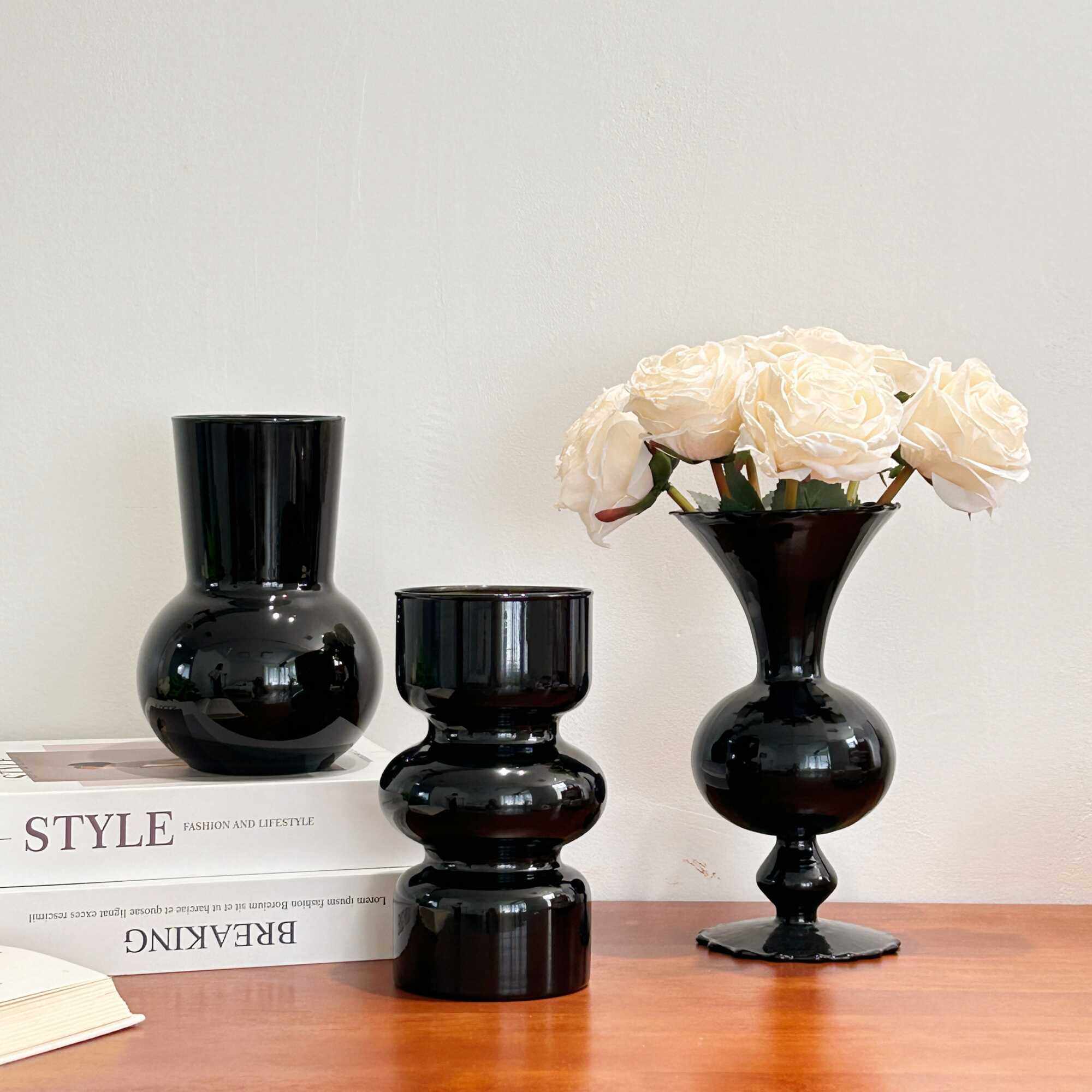 北欧ins风简约黑色玻璃花瓶水培鲜花插花仿真花创意家居装饰摆件,淘宝优惠券,粉丝福利购,淘宝优惠卷