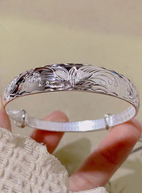 中老年人时尚推拉手镯9999纯银