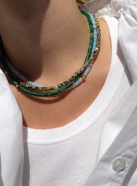 Berber 天然彩色半宝石手工串珠925银 高级时髦百搭黑玛瑙项链