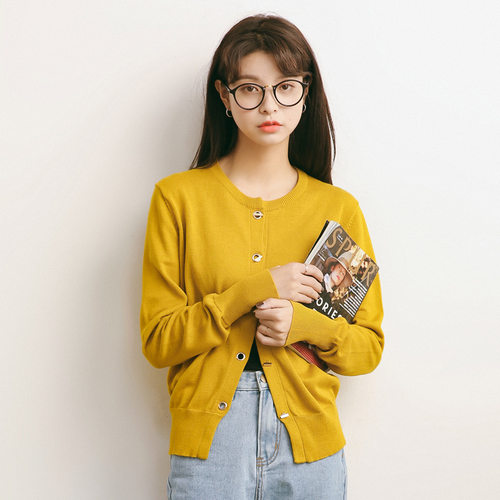 EAL羽迹春季韩版女装纯色针织衫开衫毛衣女式外套宽松A662 - 图0