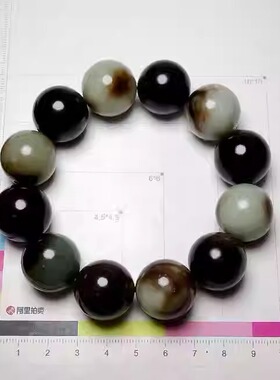 黑皮籽料圆珠手串和田玉糖白料