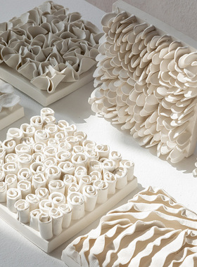 陶瓷方形墙上挂饰花瓣褶皱手工