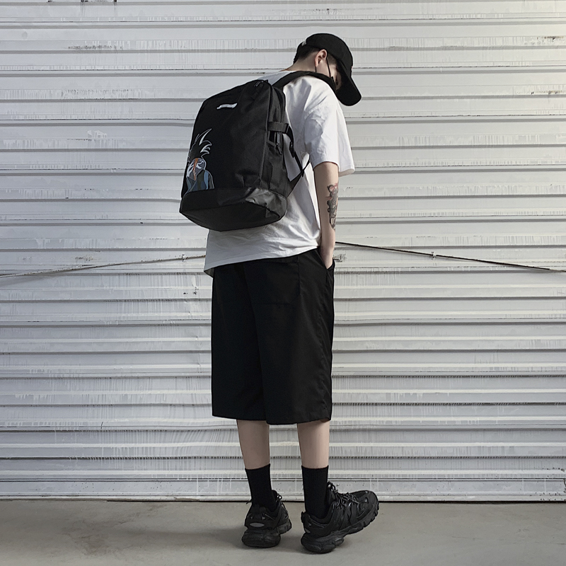 夏季男新款时尚帆布双肩包青少年潮牌街头背包初中学生大容量书包