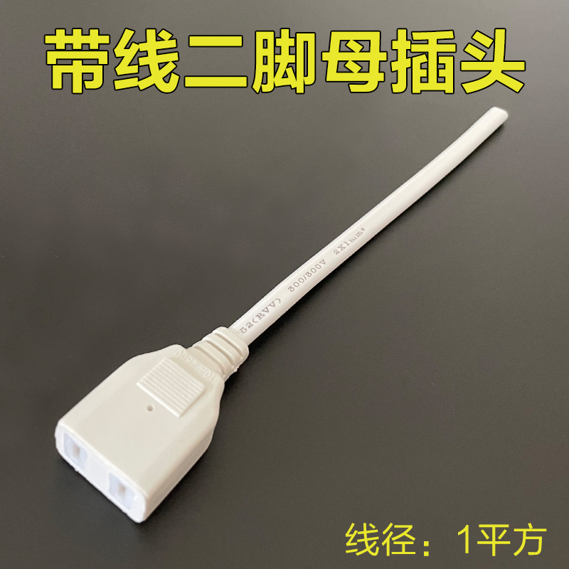220V纯铜加粗1平方带线二脚母插座监控AC电源盒线灯带排插头两2孔 - 图0