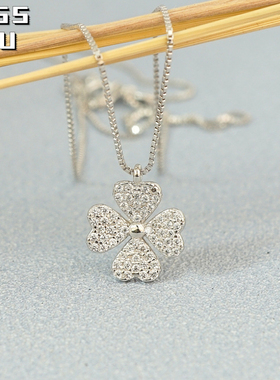 s925纯银满钻四叶草女锁骨链