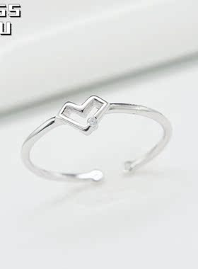 韩版时尚简约带钻心形戒指指环