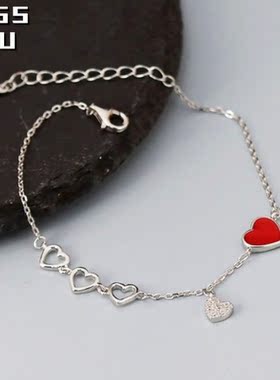s925银爱心手链ins气质心形银饰
