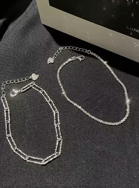 S925纯银波光粼粼手链女小众设计韩版个性级感椭圆几何叠戴手链