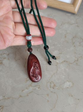 雕刻莲花水滴坠项链毛衣链紫檀