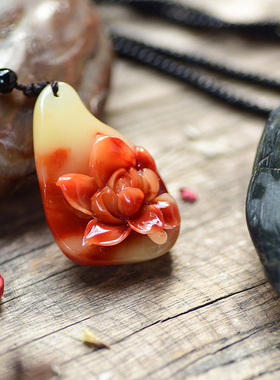 君心默寿山石雕芙蓉花型人气吊坠