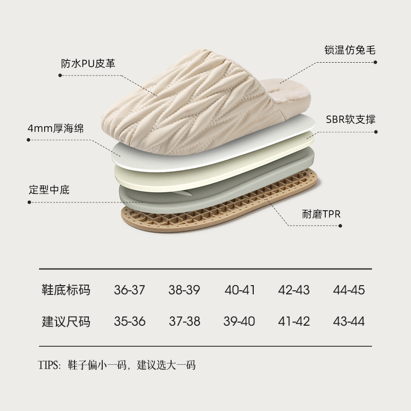 远港褶皱棉拖鞋女2023新款秋冬季室内居家居保暖冬天防水皮加绒男