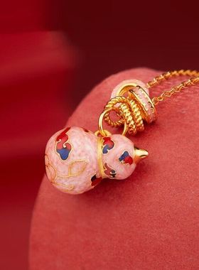 足银999栖春项链精致珐琅葫芦描金设计款吊坠送女友送自己节日礼