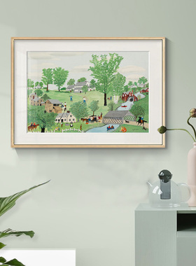 摩西奶奶挂画小清新风景美式田园餐厅正方形卧室治愈系装饰画壁画