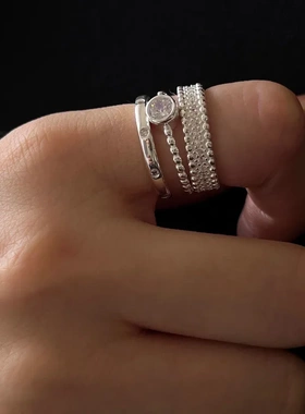 韩版小众设计感水钻叠戴戒指女ins轻奢风时尚气质高级感开口指环