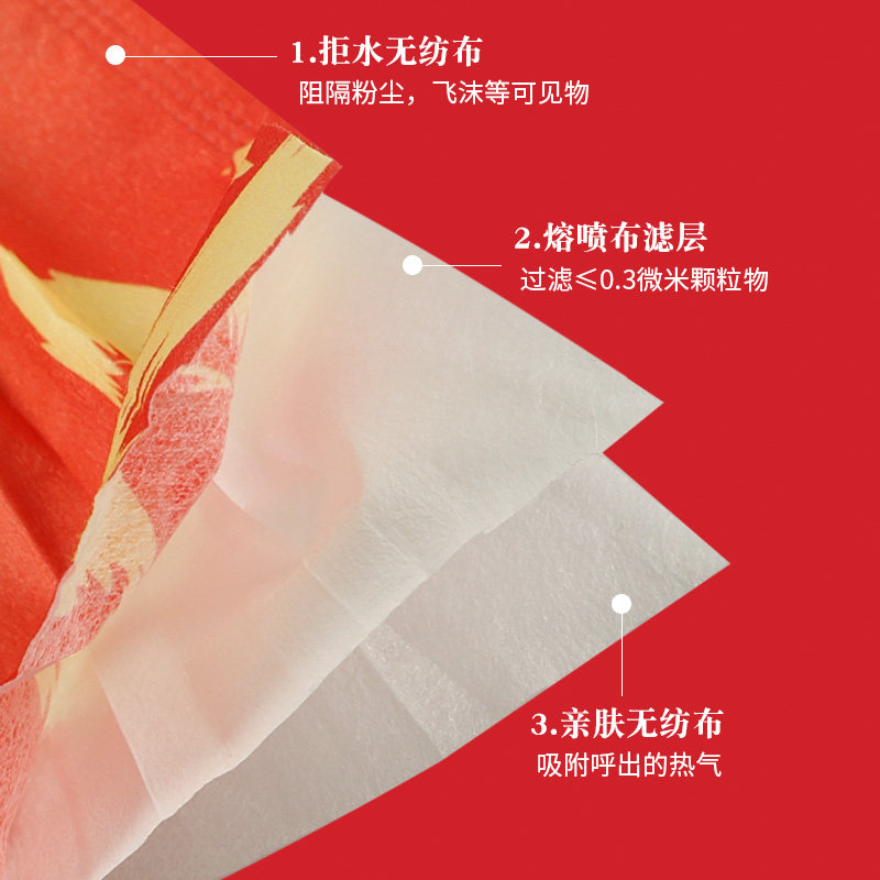一次性三层口罩2025新款时尚版中国红男国潮风我爱你女创意个性男