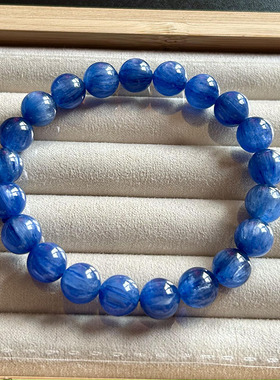 天然蓝晶石手链蓝色无优化猫眼效应 冰种蓝晶手链情侣款激发潜能