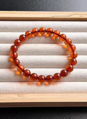 天然血珀手链琥珀手串豆油红琥珀圆珠手链女款8毫米单圈手串