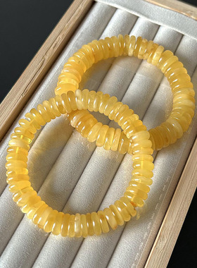 天然蜜蜡单圈手链蜜蜡盘珠鸡油黄男女通用款蜜蜡单圈盘珠手链