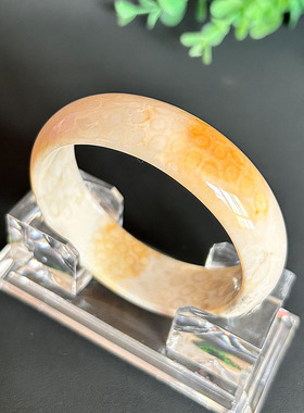 天然水晶菊花石手镯 玉化珊瑚玉 菊花石女款手环 大花纹一物一图