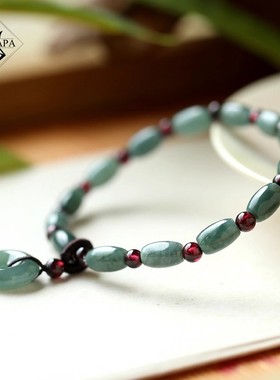 福利品 天然A货翡翠米粒桶珠蓝水翡翠平安扣手链手串 首饰手 饰品