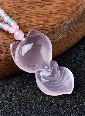 大尾巴天然粉水晶狐狸吊坠九尾狐粉晶小狐狸项链礼物女粉色挂件