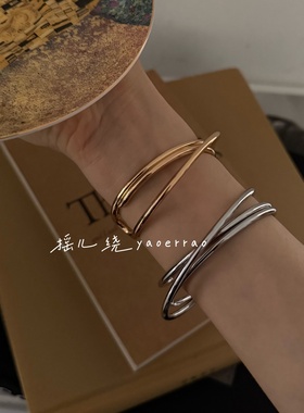 风开口交叉金属手镯环叠戴女