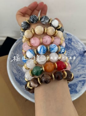 染色彩亚克弹力串珠手镯环