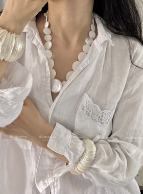 白色贝壳项链颈链女式叠戴