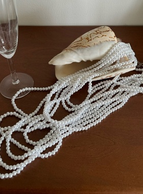 80s珍珠串项链多层毛衣链女