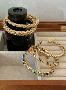 复中古感开口金属螺纹手镯臂手环